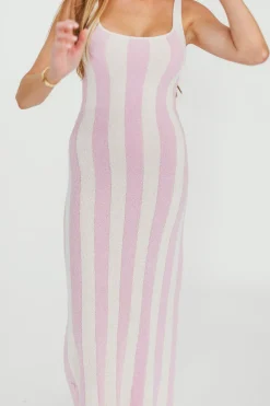 Sale Worth Collective Gianna Striped Sweater Maxi Dress in Pink/Ivory