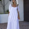 Fashion Worth Collective Goddess 100% Cotton Babydoll Maxi Dress in White - Bump Friendly