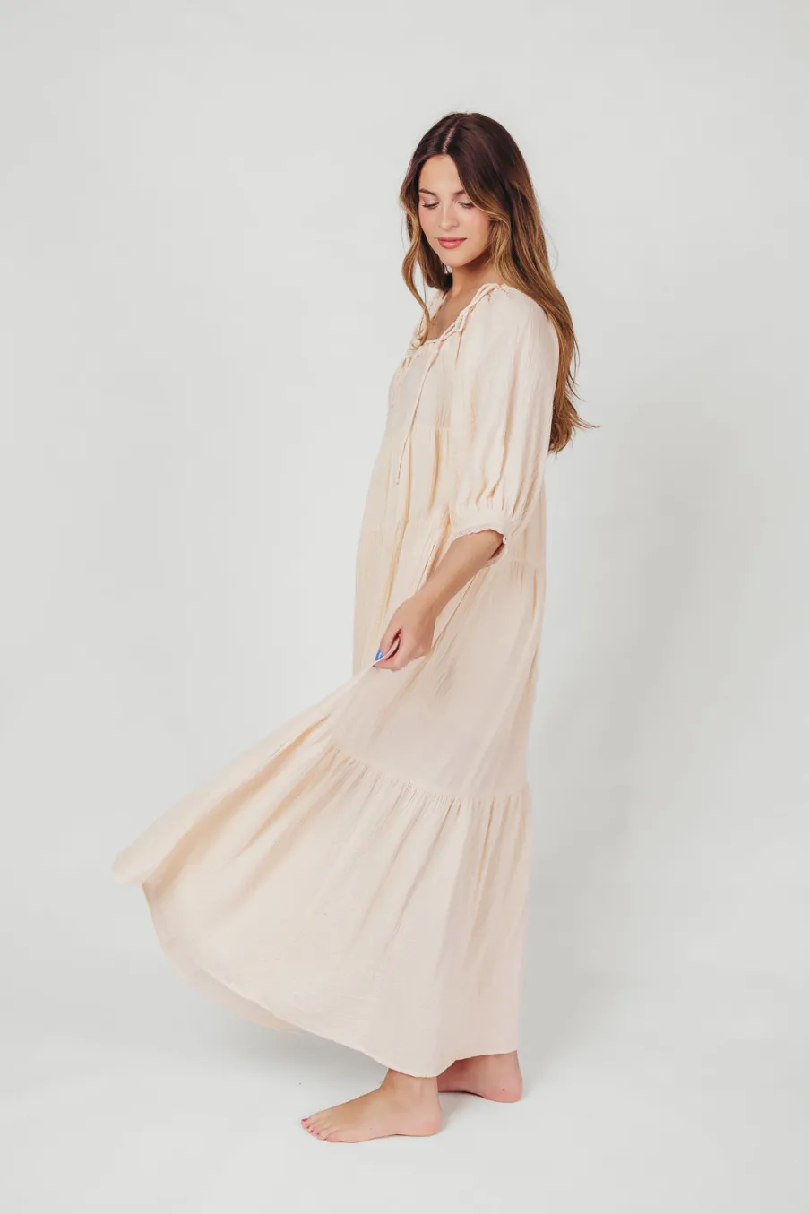 Sale Worth Collective Goddess 100% Cotton Babydoll Maxi Dress in Blush - Bump Friendly