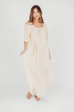 Sale Worth Collective Goddess 100% Cotton Babydoll Maxi Dress in Blush - Bump Friendly