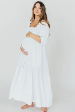 Fashion Worth Collective Goddess 100% Cotton Babydoll Maxi Dress in White - Bump Friendly