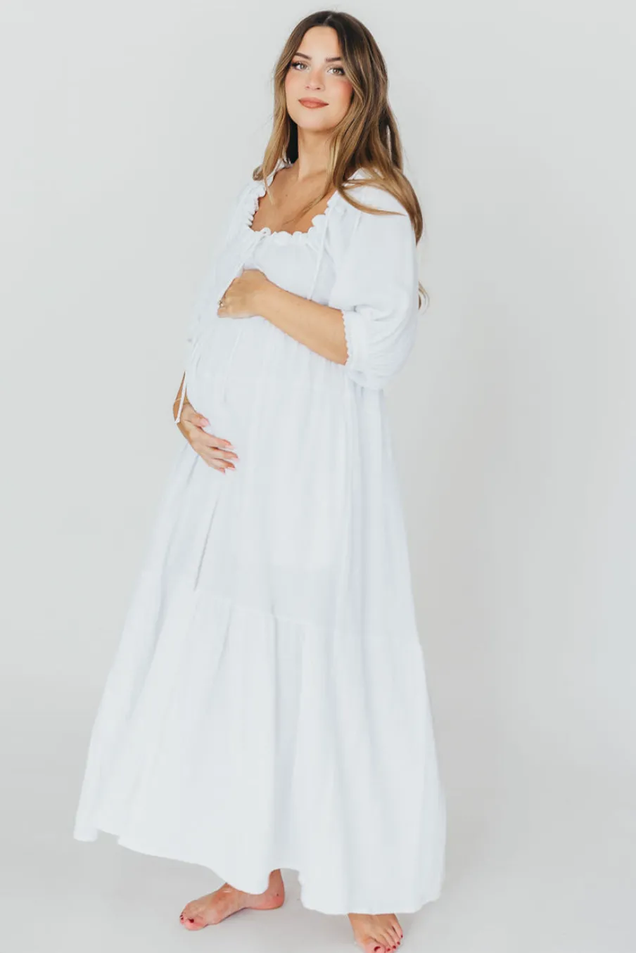 Fashion Worth Collective Goddess 100% Cotton Babydoll Maxi Dress in White - Bump Friendly