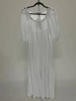 Fashion Worth Collective Goddess 100% Cotton Babydoll Maxi Dress in White - Bump Friendly