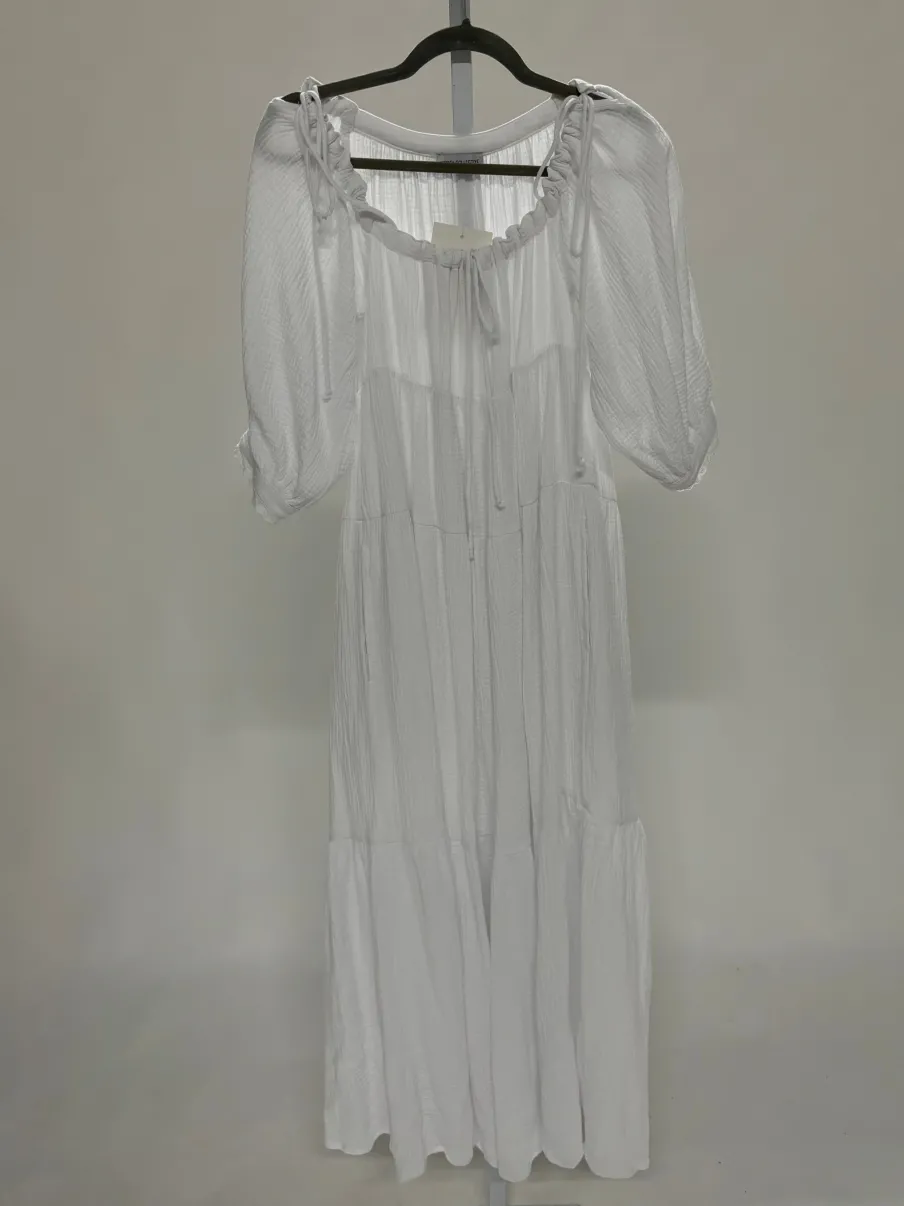 Fashion Worth Collective Goddess 100% Cotton Babydoll Maxi Dress in White - Bump Friendly