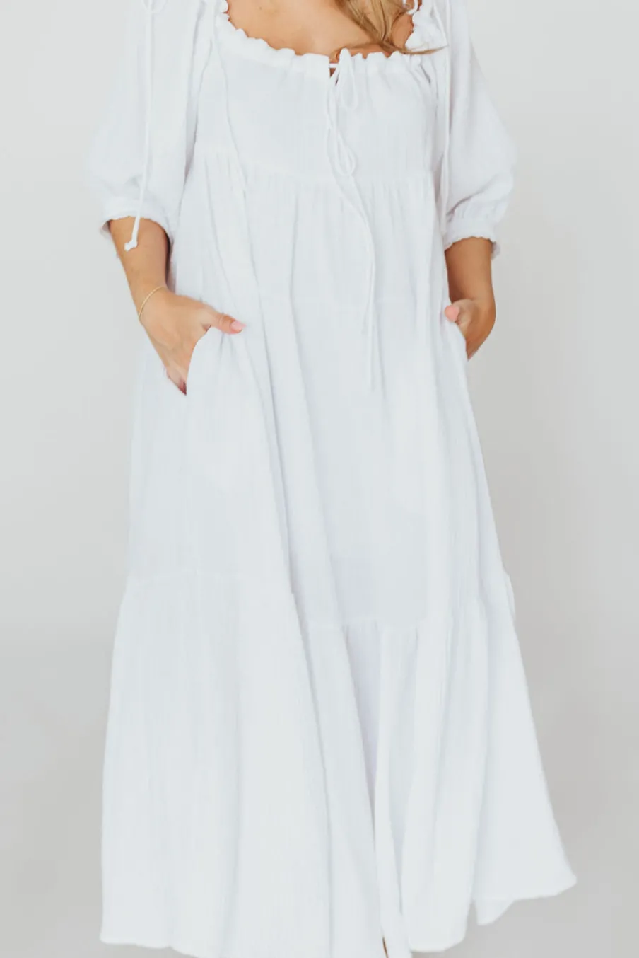 Fashion Worth Collective Goddess 100% Cotton Babydoll Maxi Dress in White - Bump Friendly