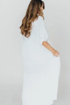 Fashion Worth Collective Goddess 100% Cotton Babydoll Maxi Dress in White - Bump Friendly