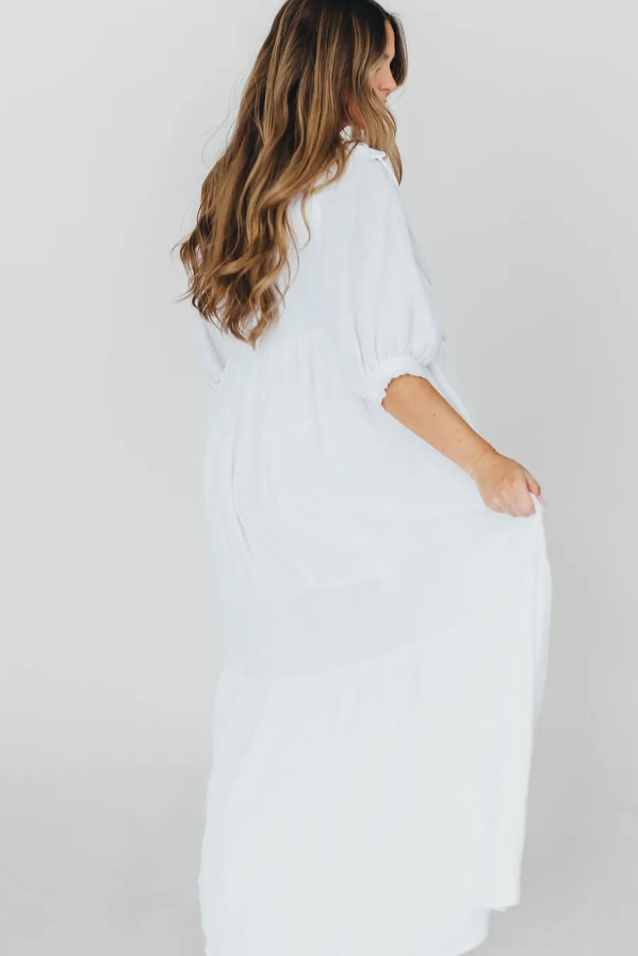 Fashion Worth Collective Goddess 100% Cotton Babydoll Maxi Dress in White - Bump Friendly