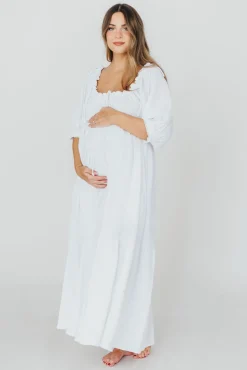 Fashion Worth Collective Goddess 100% Cotton Babydoll Maxi Dress in White - Bump Friendly