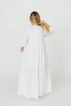 Fashion Worth Collective Goddess 100% Cotton Babydoll Maxi Dress in White - Bump Friendly