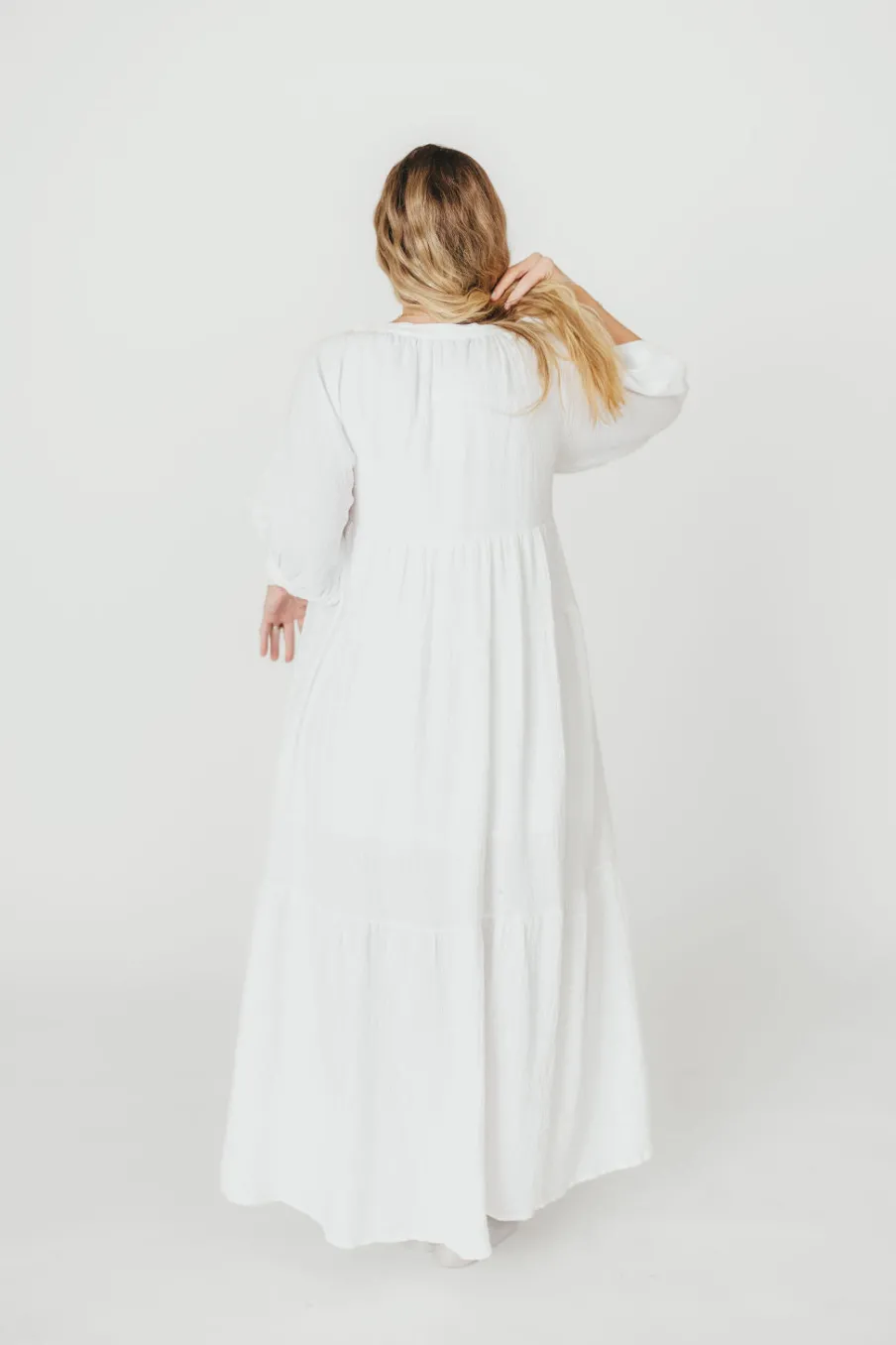 Fashion Worth Collective Goddess 100% Cotton Babydoll Maxi Dress in White - Bump Friendly
