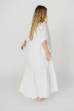 Fashion Worth Collective Goddess 100% Cotton Babydoll Maxi Dress in White - Bump Friendly