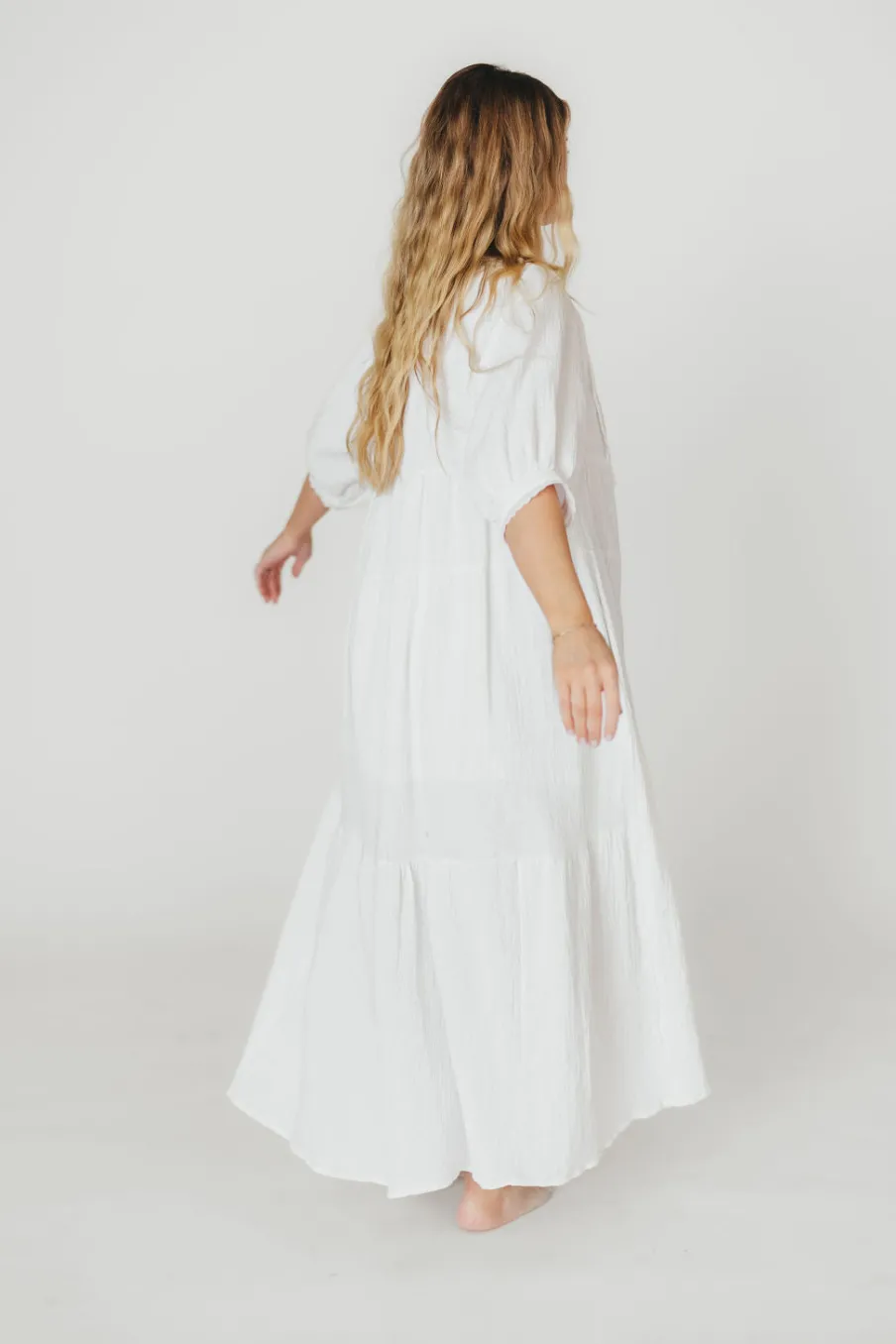 Fashion Worth Collective Goddess 100% Cotton Babydoll Maxi Dress in White - Bump Friendly