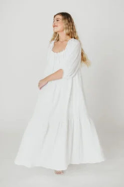 Fashion Worth Collective Goddess 100% Cotton Babydoll Maxi Dress in White - Bump Friendly