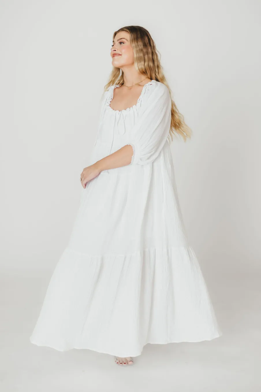 Fashion Worth Collective Goddess 100% Cotton Babydoll Maxi Dress in White - Bump Friendly