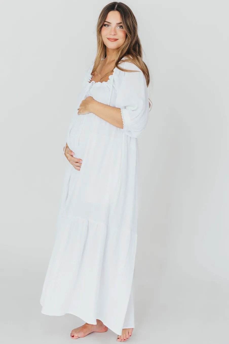 Fashion Worth Collective Goddess 100% Cotton Babydoll Maxi Dress in White - Bump Friendly