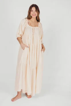 Sale Worth Collective Goddess 100% Cotton Babydoll Maxi Dress in Blush - Bump Friendly