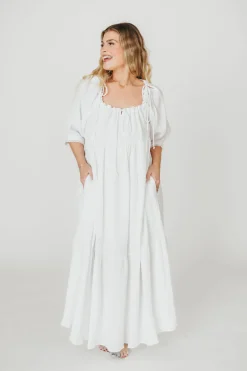 Fashion Worth Collective Goddess 100% Cotton Babydoll Maxi Dress in White - Bump Friendly