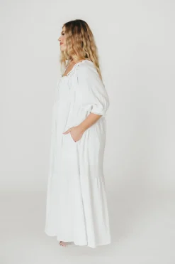 Fashion Worth Collective Goddess 100% Cotton Babydoll Maxi Dress in White - Bump Friendly