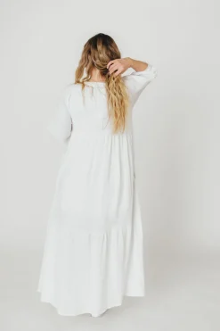Fashion Worth Collective Goddess 100% Cotton Babydoll Maxi Dress in White - Bump Friendly