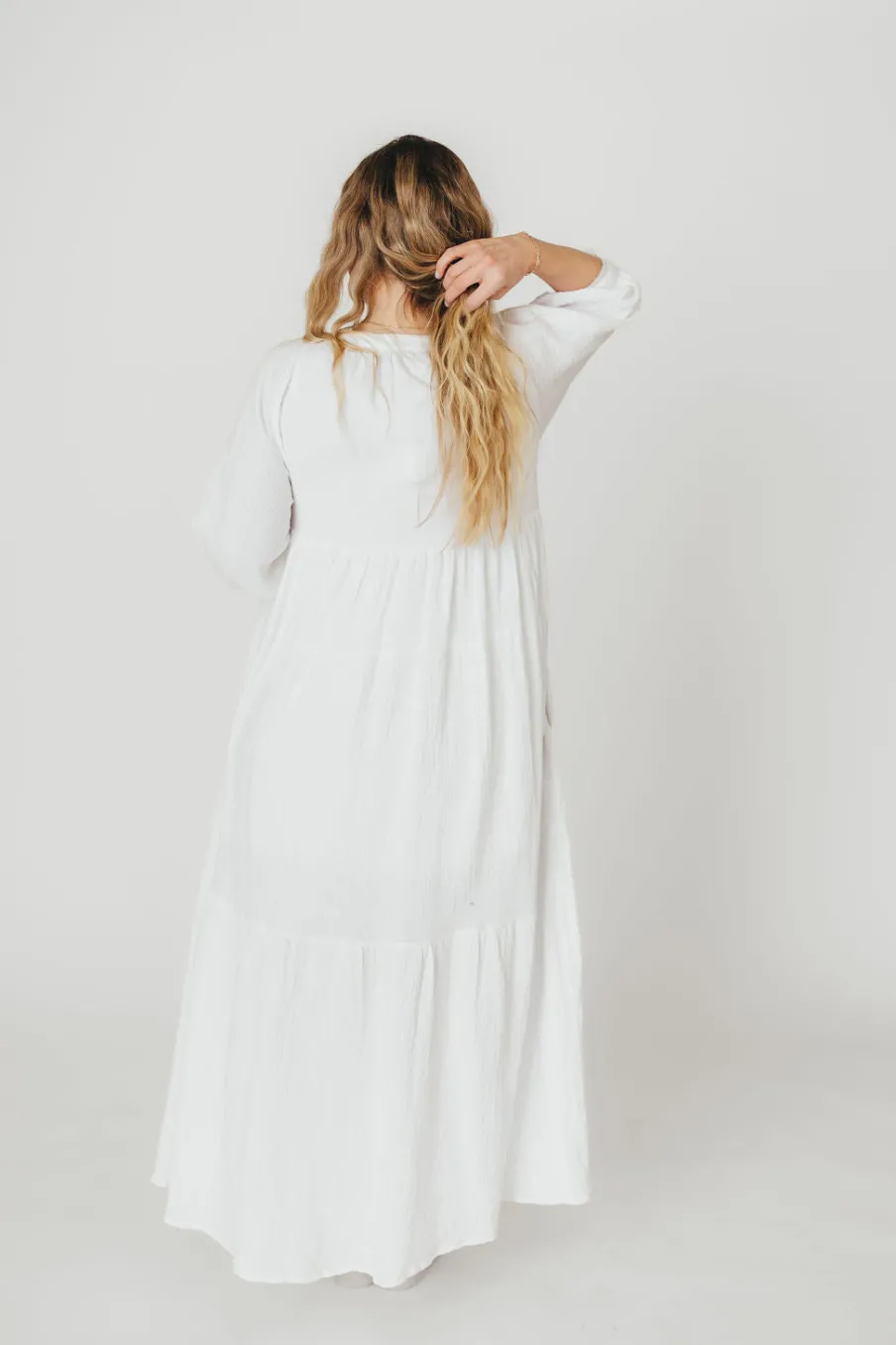Fashion Worth Collective Goddess 100% Cotton Babydoll Maxi Dress in White - Bump Friendly