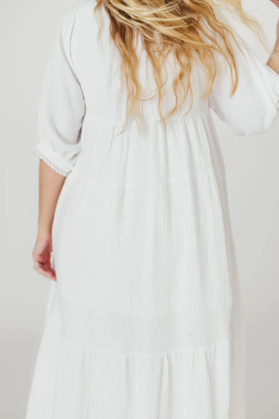 Fashion Worth Collective Goddess 100% Cotton Babydoll Maxi Dress in White - Bump Friendly