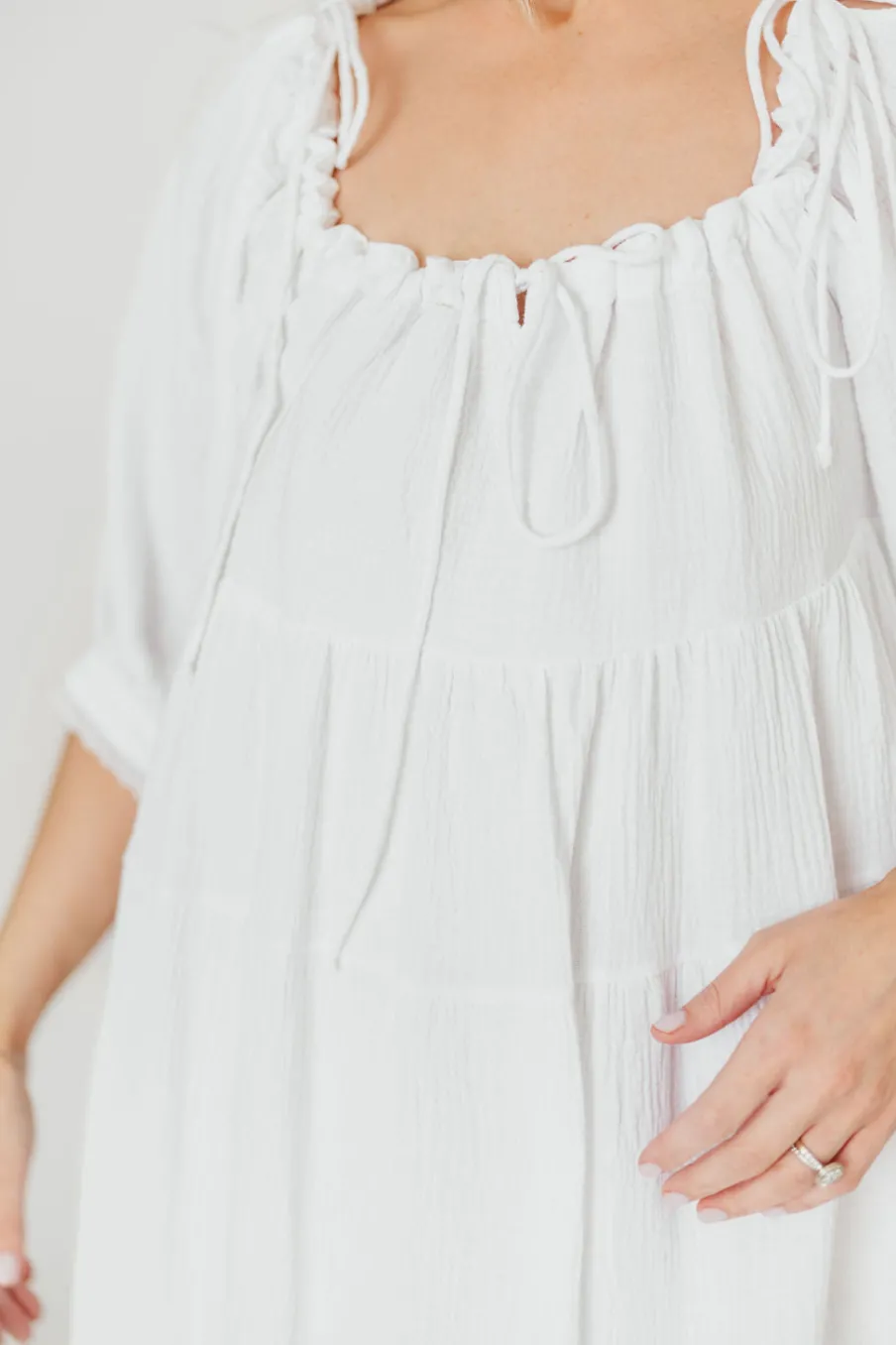 Fashion Worth Collective Goddess 100% Cotton Babydoll Maxi Dress in White - Bump Friendly