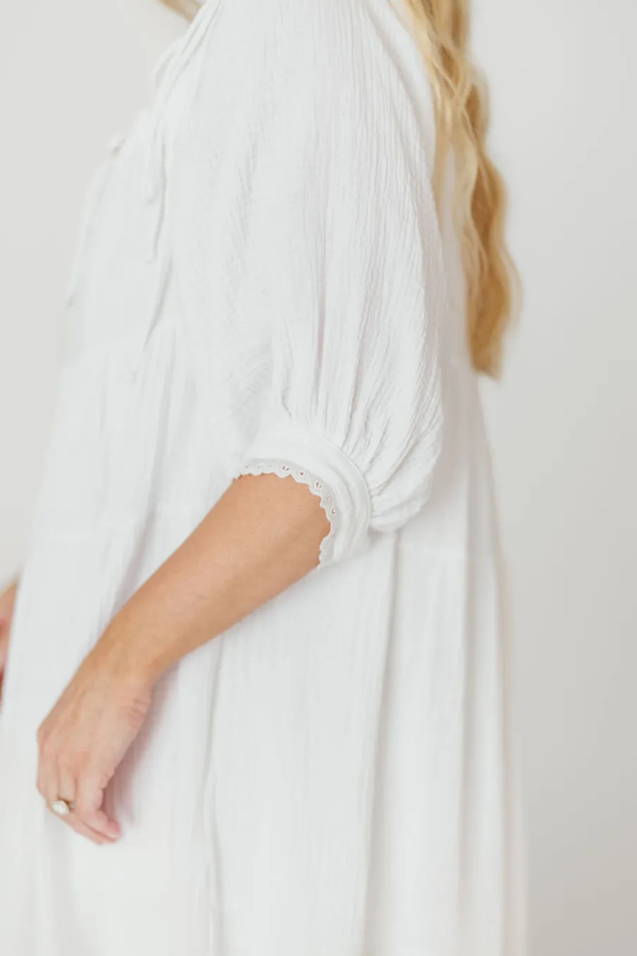 Fashion Worth Collective Goddess 100% Cotton Babydoll Maxi Dress in White - Bump Friendly