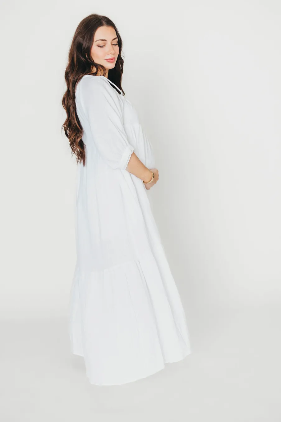Fashion Worth Collective Goddess 100% Cotton Babydoll Maxi Dress in White - Bump Friendly