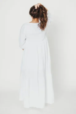 Fashion Worth Collective Goddess 100% Cotton Babydoll Maxi Dress in White - Bump Friendly