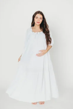 Fashion Worth Collective Goddess 100% Cotton Babydoll Maxi Dress in White - Bump Friendly