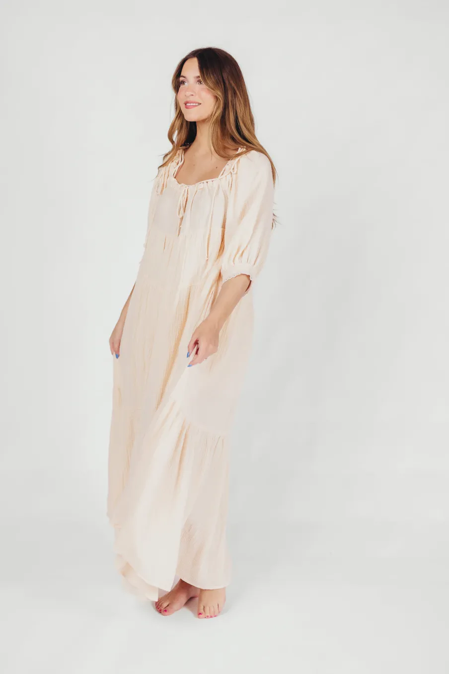 Sale Worth Collective Goddess 100% Cotton Babydoll Maxi Dress in Blush - Bump Friendly