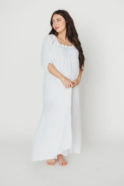 Fashion Worth Collective Goddess 100% Cotton Babydoll Maxi Dress in White - Bump Friendly