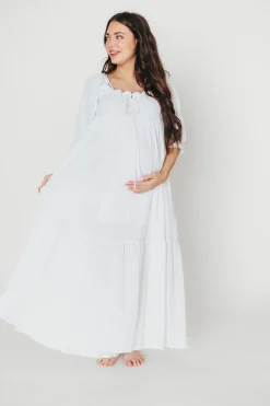 Fashion Worth Collective Goddess 100% Cotton Babydoll Maxi Dress in White - Bump Friendly