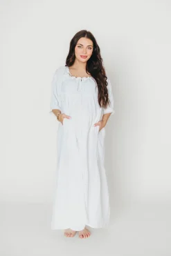 Fashion Worth Collective Goddess 100% Cotton Babydoll Maxi Dress in White - Bump Friendly