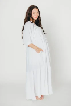 Fashion Worth Collective Goddess 100% Cotton Babydoll Maxi Dress in White - Bump Friendly