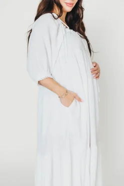 Fashion Worth Collective Goddess 100% Cotton Babydoll Maxi Dress in White - Bump Friendly