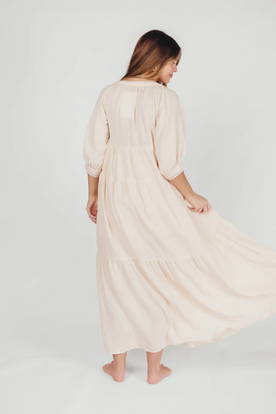 Sale Worth Collective Goddess 100% Cotton Babydoll Maxi Dress in Blush - Bump Friendly
