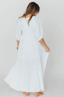 Fashion Worth Collective Goddess 100% Cotton Babydoll Maxi Dress in White - Bump Friendly