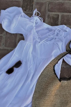 Fashion Worth Collective Goddess 100% Cotton Babydoll Maxi Dress in White - Bump Friendly