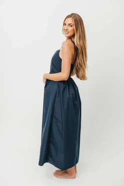 Discount Worth Collective Gracelyn Bow Tie Front Detail Maxi Dress in Navy