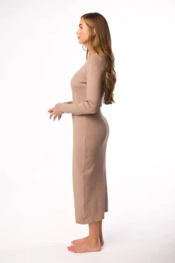 Online Worth Collective Gwen Ribbed Midi Dress in Mocha
