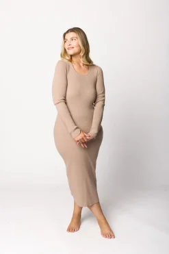 Online Worth Collective Gwen Ribbed Midi Dress in Mocha