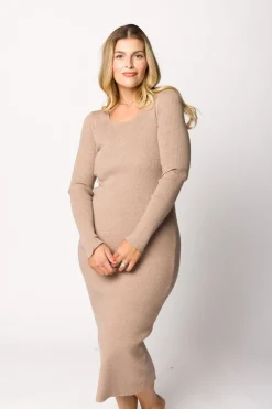 Online Worth Collective Gwen Ribbed Midi Dress in Mocha