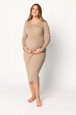Online Worth Collective Gwen Ribbed Midi Dress in Mocha