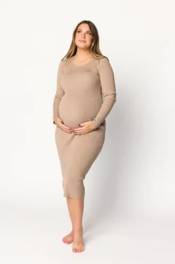 Online Worth Collective Gwen Ribbed Midi Dress in Mocha