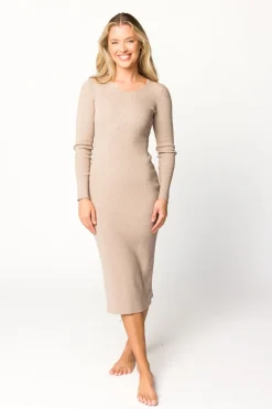 Online Worth Collective Gwen Ribbed Midi Dress in Mocha