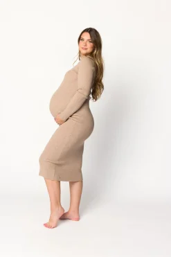 Online Worth Collective Gwen Ribbed Midi Dress in Mocha