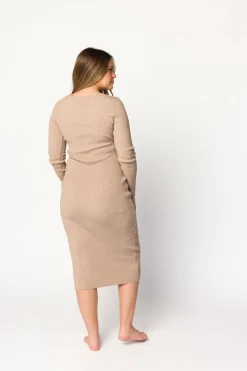 Online Worth Collective Gwen Ribbed Midi Dress in Mocha