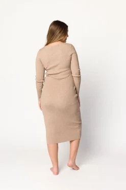 Online Worth Collective Gwen Ribbed Midi Dress in Mocha
