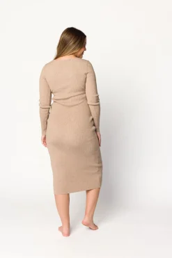 Online Worth Collective Gwen Ribbed Midi Dress in Mocha